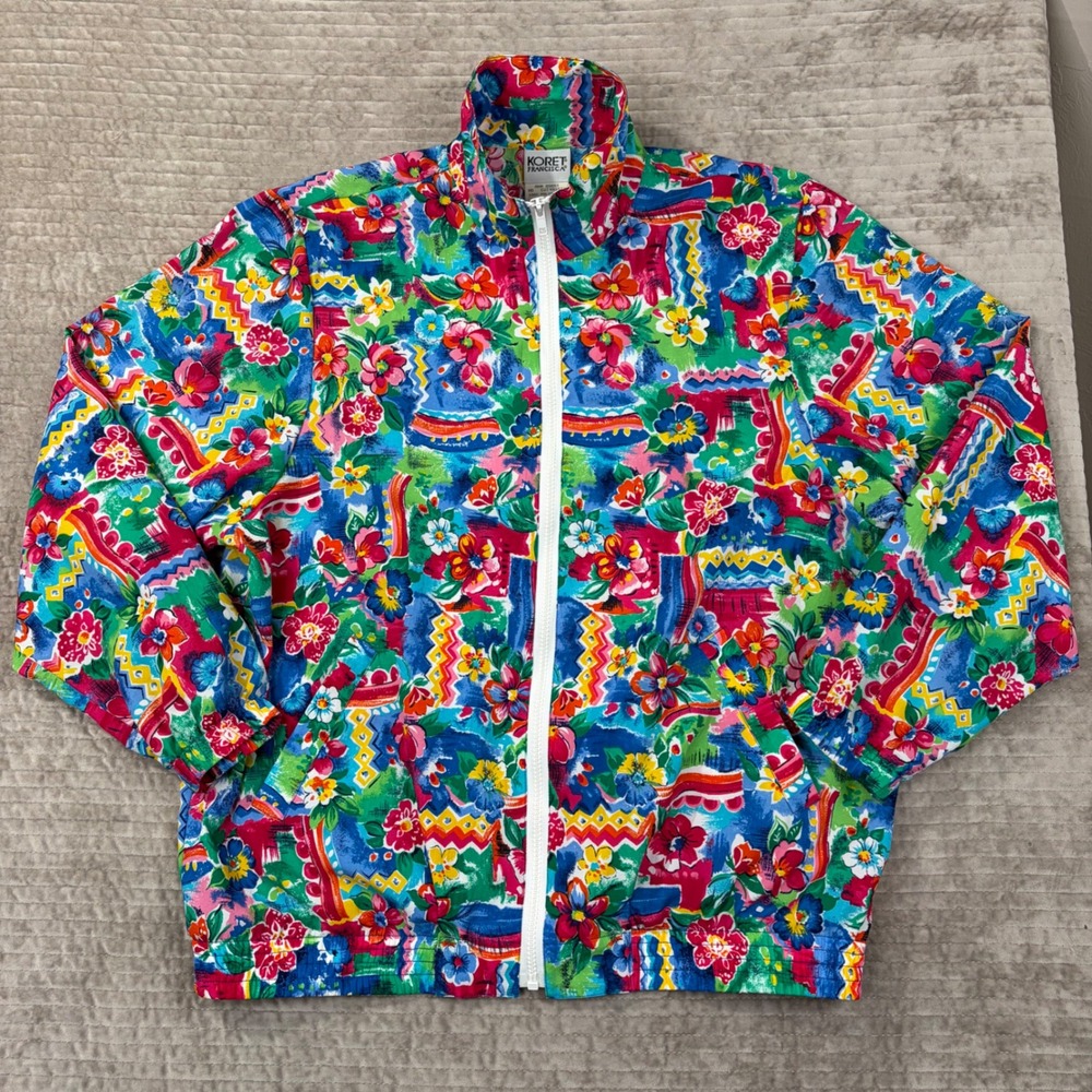 Koret Francisca Vintage Floral Windbreaker‎ Jacket Large Multi Color 1499140A